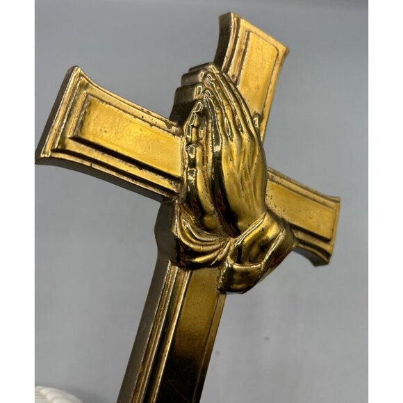 Vtg‎ Gold Tone Plastic Praying Hands Wall Hanging Cross By Burwood Products USA - Picture 6 of 7